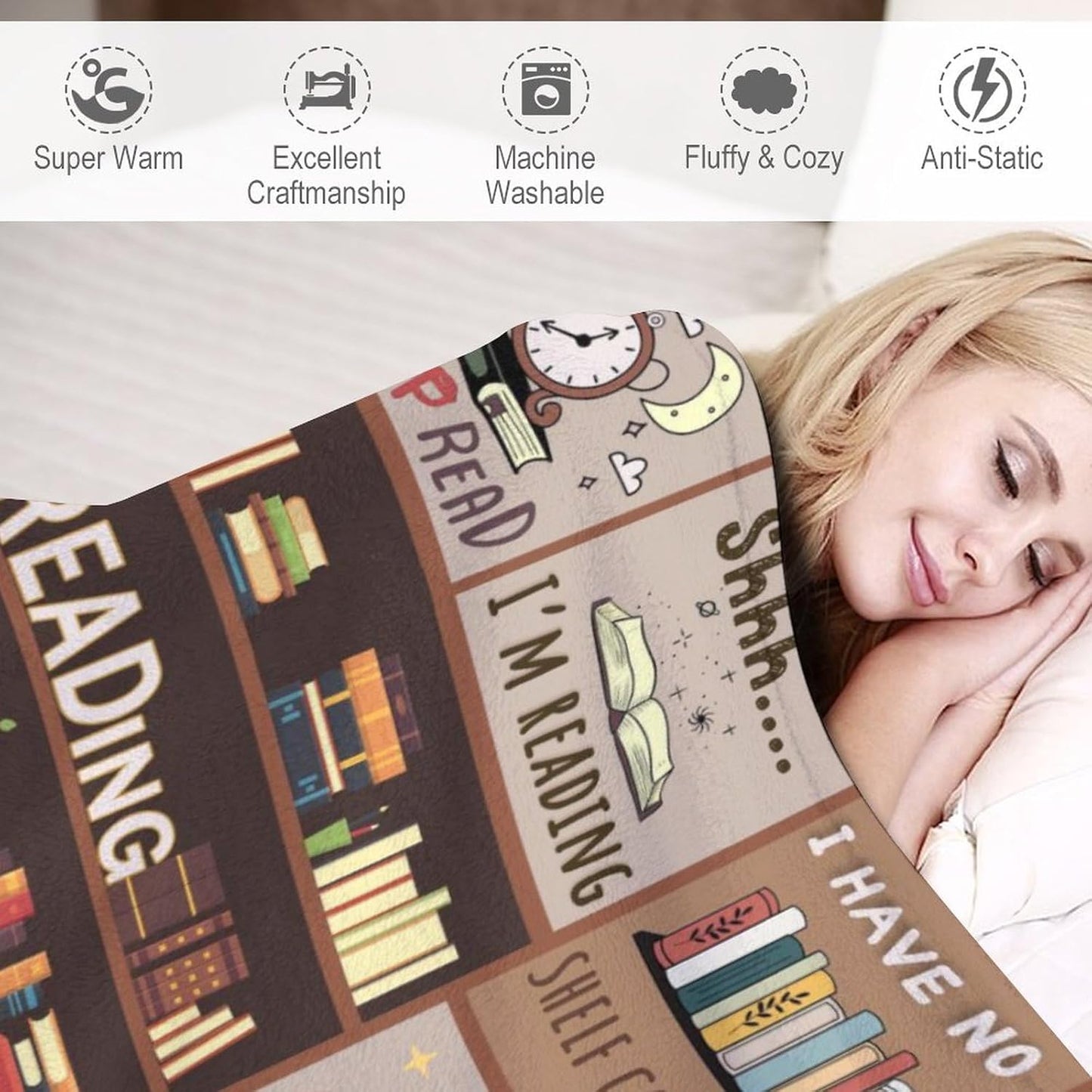Book Lovers Gifts for Women, Book Lover Gift Ideas, Book Blanket, Gifts for Book Lovers, Reader, Librarian, Bookworm Gifts on Birthday Christmas Throw Blankets 50"x60"