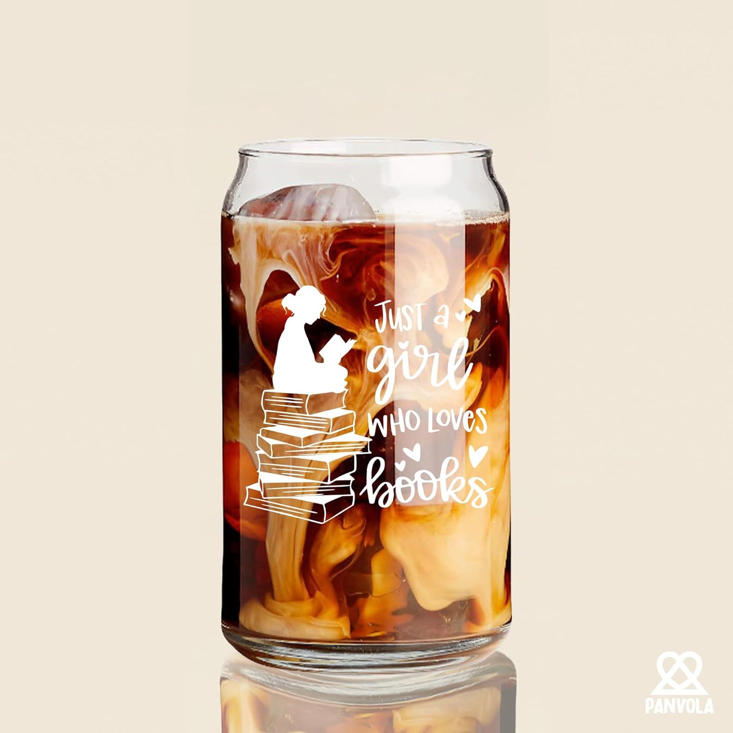 Just A Girl Who Loves Books Book Lover Gift For Woman Women Gifts Librarian Glass Can with Bamboo Lids and Straw Glass Cup Iced Coffee Beer Can Shaped Drinking Glass Drinking Jars 16 oz