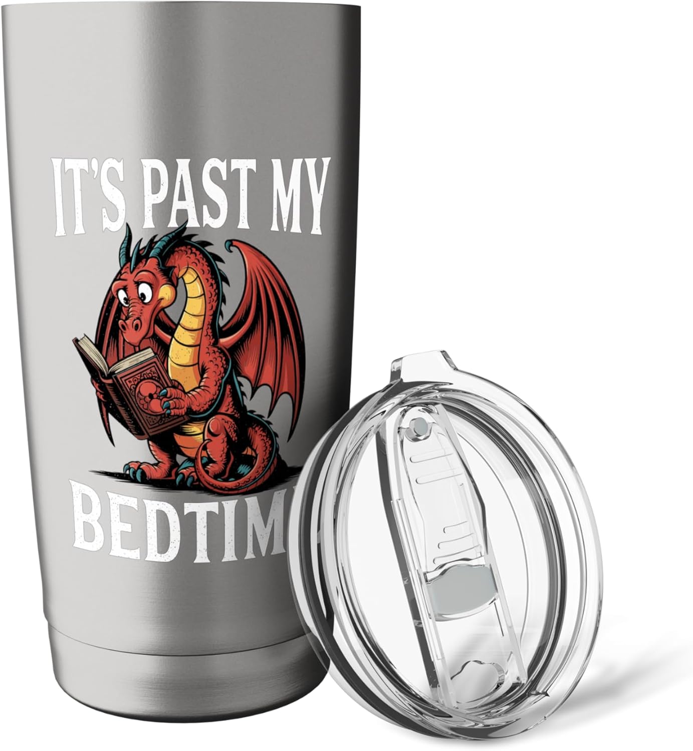 It's Past My Bedtime Dragon Reading A Book Bookworm Reader Stainless Steel Insulated Tumbler