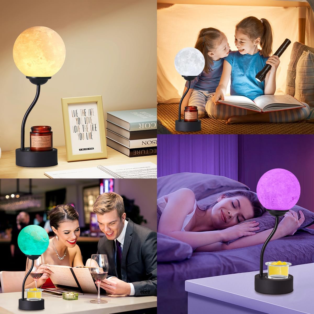 Candle Warmer Lamp with 7 Colors Moon Lamp, Electric Candle Warmer with Timer, Gifts for Mom, Vintage Wax Melt Warmer for Scented Wax for Jar Candle with Glass Cup, Metal Glass Resin Material