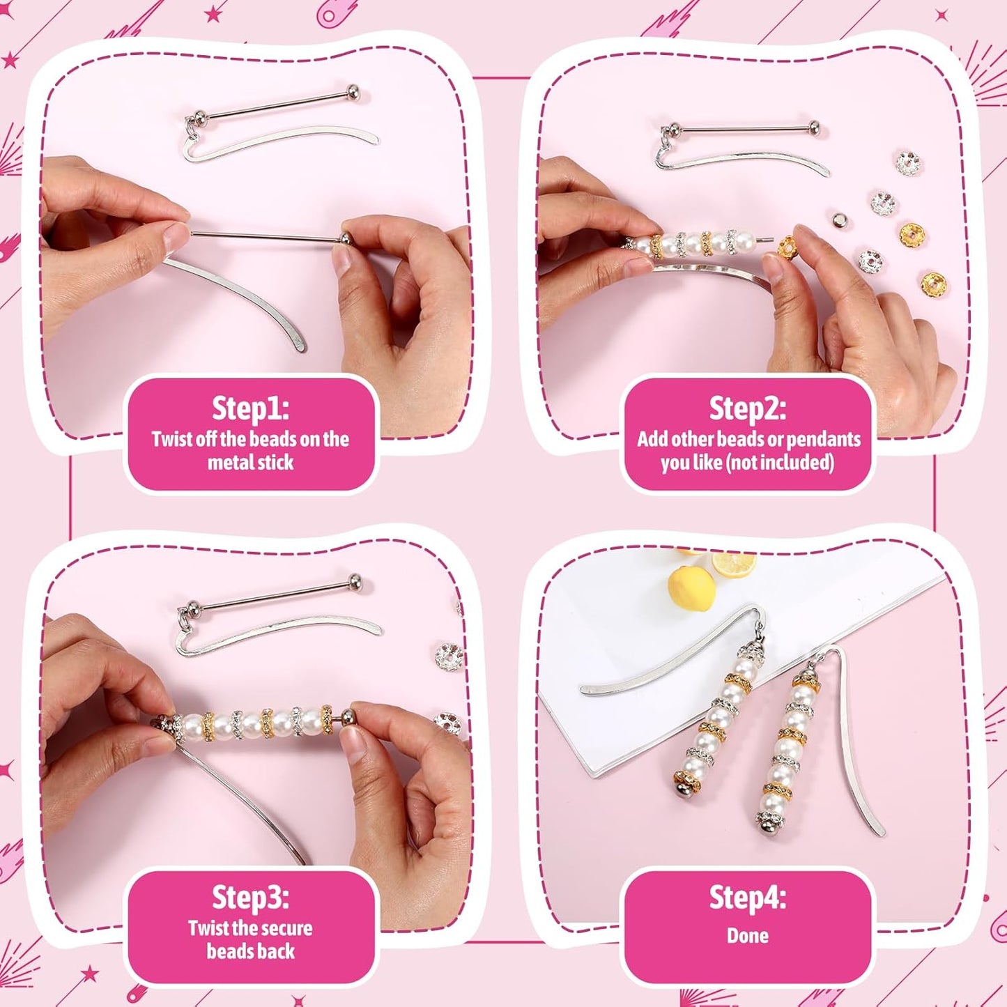 20Pcs Beadable Bookmarks, Beadable Metal Bookmark DIY Blank Bookmark Bar for Craft Jewelry Pendant Charm Gift Book Lovers Student Teacher Office Supplies(Silver)