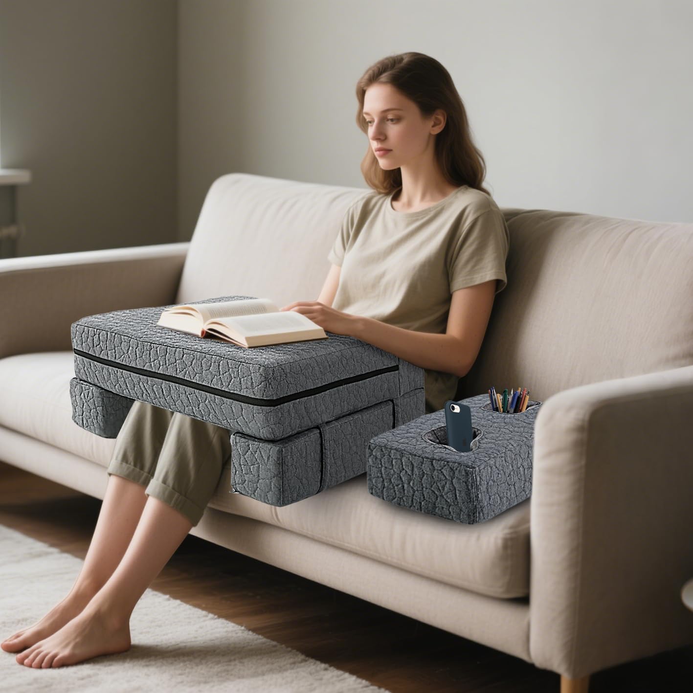 Extra Large Reading & Gaming Pillow with Coaster, Lap Desk Pillow for Laptop for Adult, Memory Foam Bed Desk for Working, Gaming, Reading & Writing Laptop Desk for Couch Bed Floor