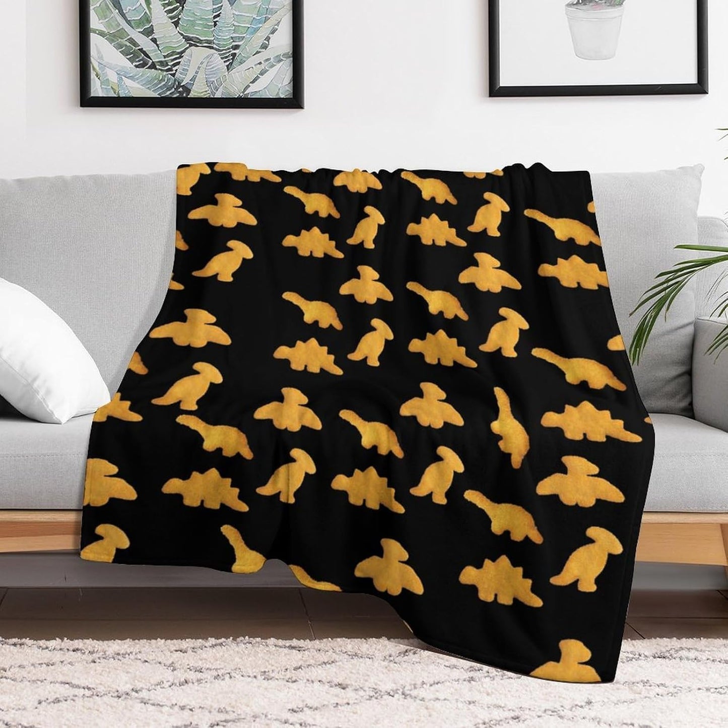 Cute Dinosaur Chicken Nuggets Pattern Blanket Flannel Throw Blankets Warm Plush Blanket for Home Office Couch Bed Sofa 40"x50"