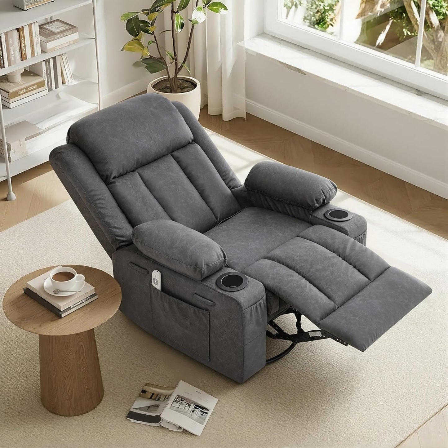 Rocker Recliner Chair with Heat and Massage for Adults Elderly Oversized 360 Swivel Recliners Chairs Single Sofa Seat for Living Room Bedroom
