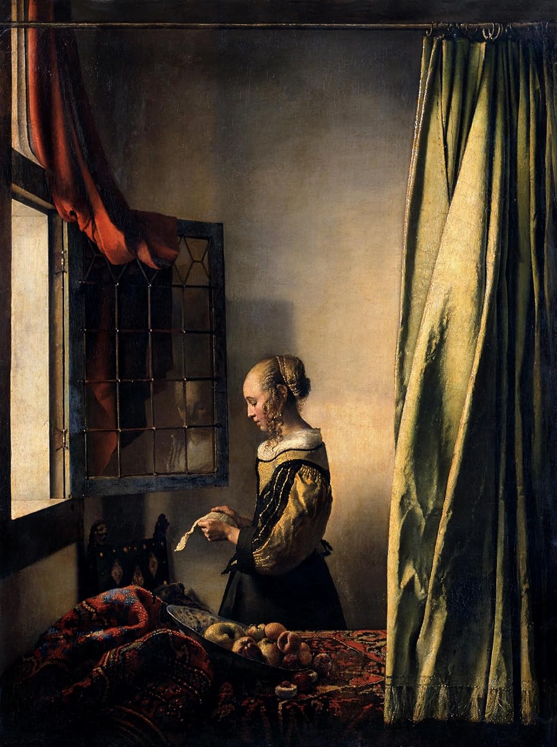 Girl Reading a Letter by an Open Window Painting by Johannes Vermeer 22"X30" Image Size on CANVAS Fine Art Print Poster Shipped Rolled-up