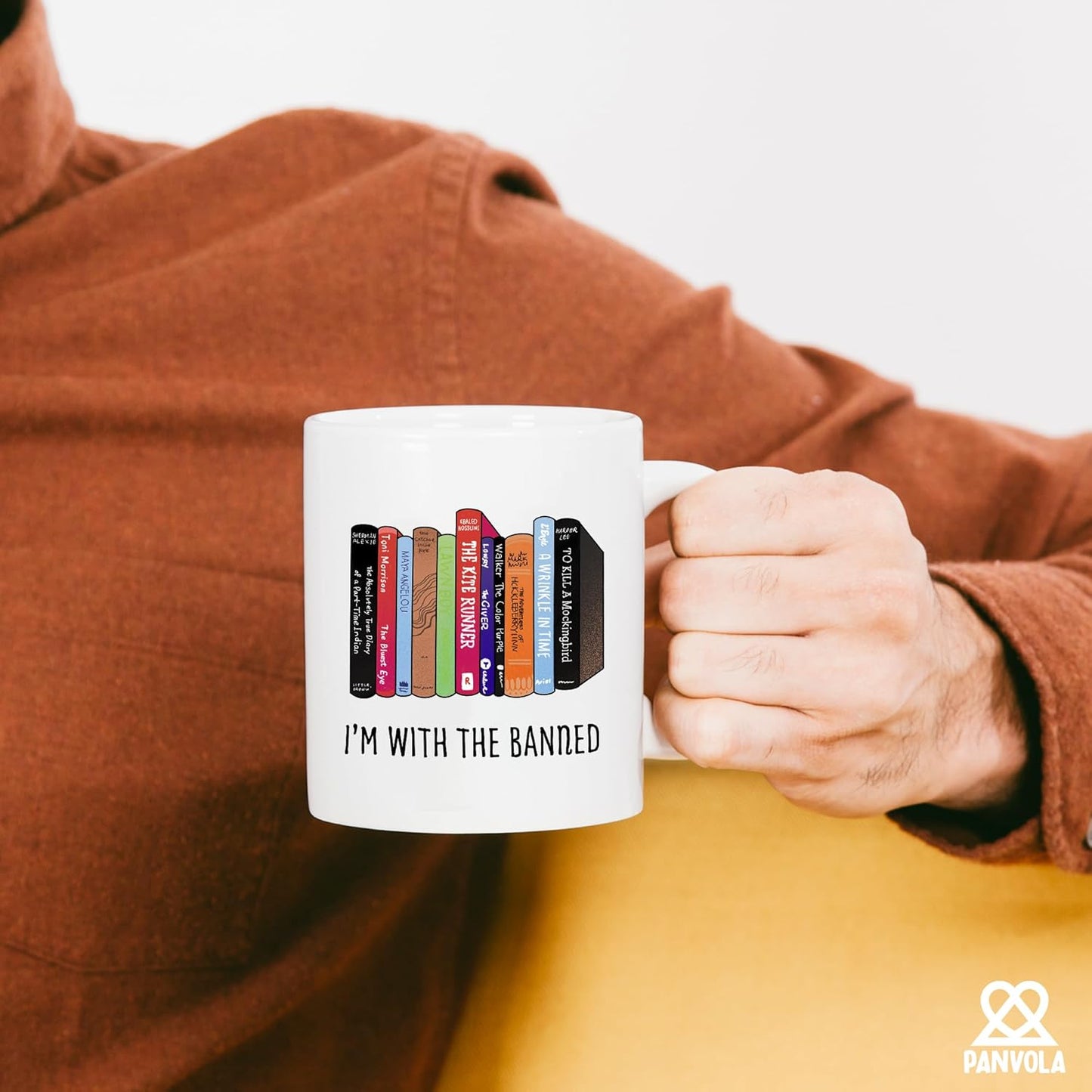 Panvola I’m With The Banned Book Lover Gifts Reader Librarian Reading Library Science Student Ceramic Mug 11oz White