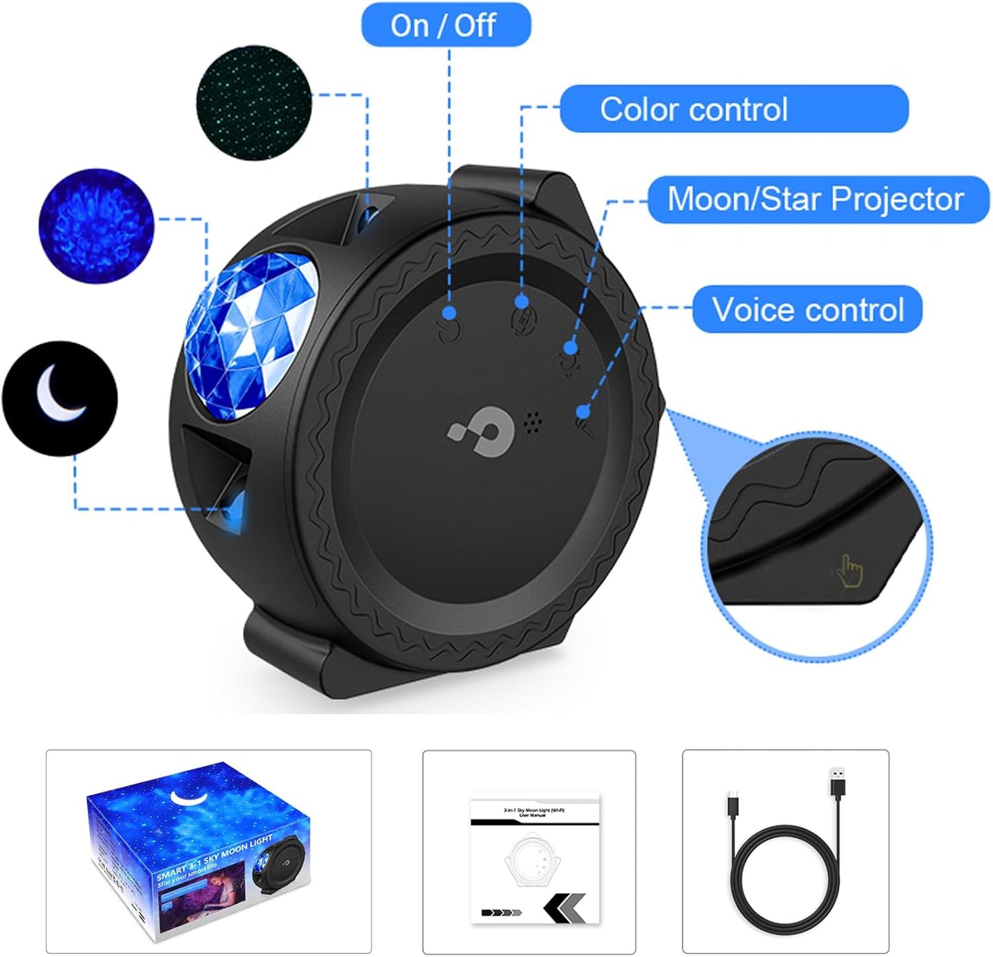 Children Gift Galaxy Projector Star Night Light - 3-in-1 Moon Star Aurora Projector for Bedroom, Clap-Activated Music Sync,14M Colors, Nursery & Adult Sleep Aid (No Music/Alexa)