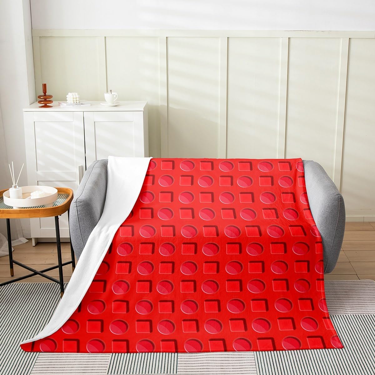 Feelyou Building Blocks Plush Throw Blanket, Throw 50"x60" Toy Brick Flannel Fleece Blanket for Kids Teens Adults Red Blocks All Season,Bed Blanket Kids Gaming Room Decor