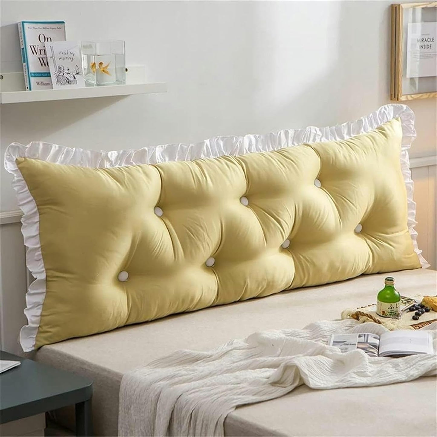 Rectangular Headboard Cushion, King Tatami Bed Soft Pack Removable Watching TV Relaxing Reading Pillow Bed Rest Pillows(Beige,150cm)
