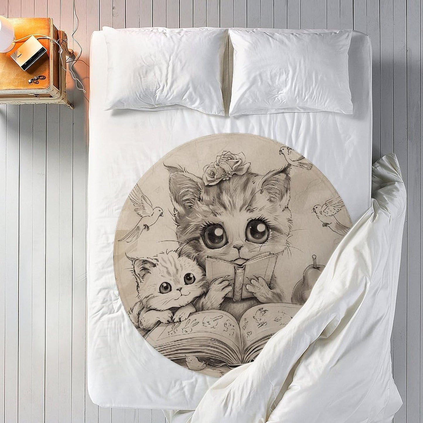 Ultra-Soft Micro Fleece Blanket Cat Reading with Friend Throw Blanket Lightweight Flannel Fuzzy Blanket 59" Soft Cozy Air Conditioning Quilt Warm Throw Blanket All Seasons for Bed Couch Living Room So