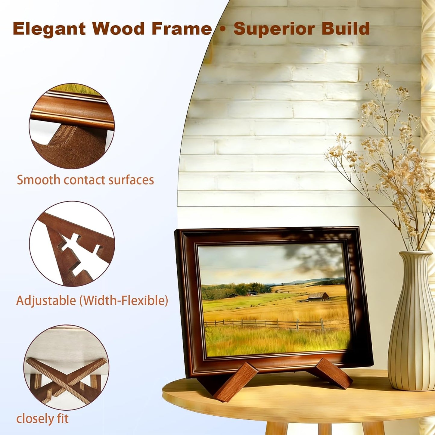 Adjustable Wooden Plate Stands for Display Easels - 6.8 Inch Plate Holders for Displaying & Picture Frame Stand for Books, Photos, Plaque, Decorative Plates (1 Pack, Brown)