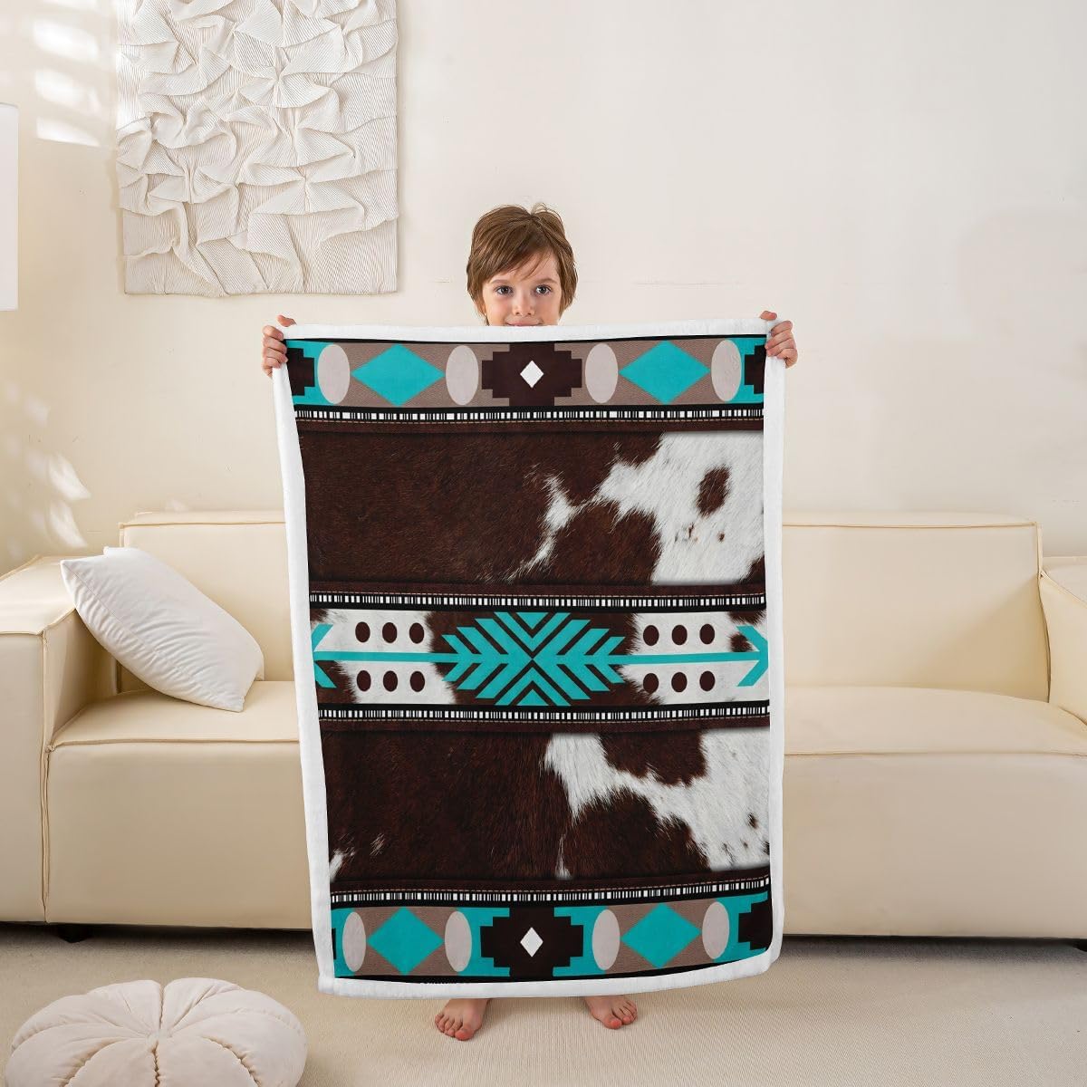 Feelyou Western Sherpa Throw Blanket for Couch Southwestern Super Soft Cozy Fleece Cow Print Blanket for Winter, Plush Throw Baby 30"x40" All Season