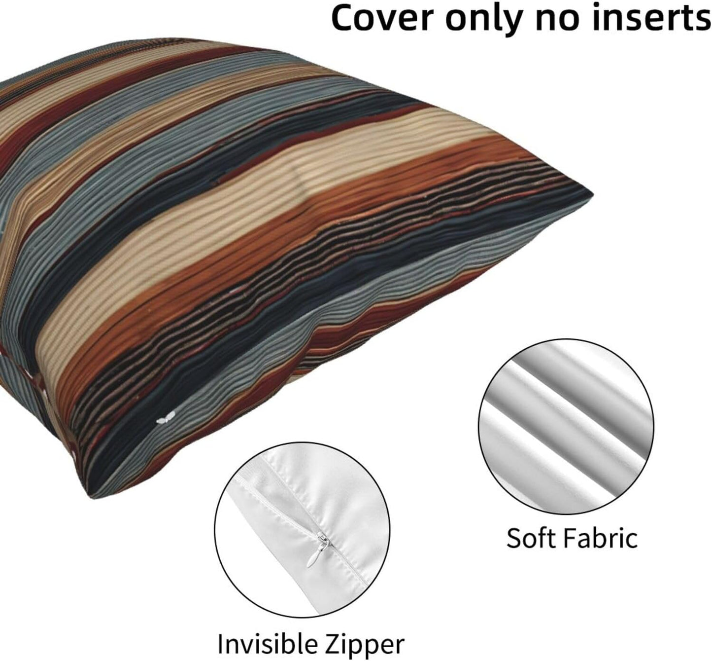 All-Season Square Pillow Covers 18"X18", Colorful Stripes, Decorative Throw Pillow Covers for Sofa Bed Couch, Hidden Zipper Cushion Cover, Square Lumbar & Accent Pillowcases for Home Decor