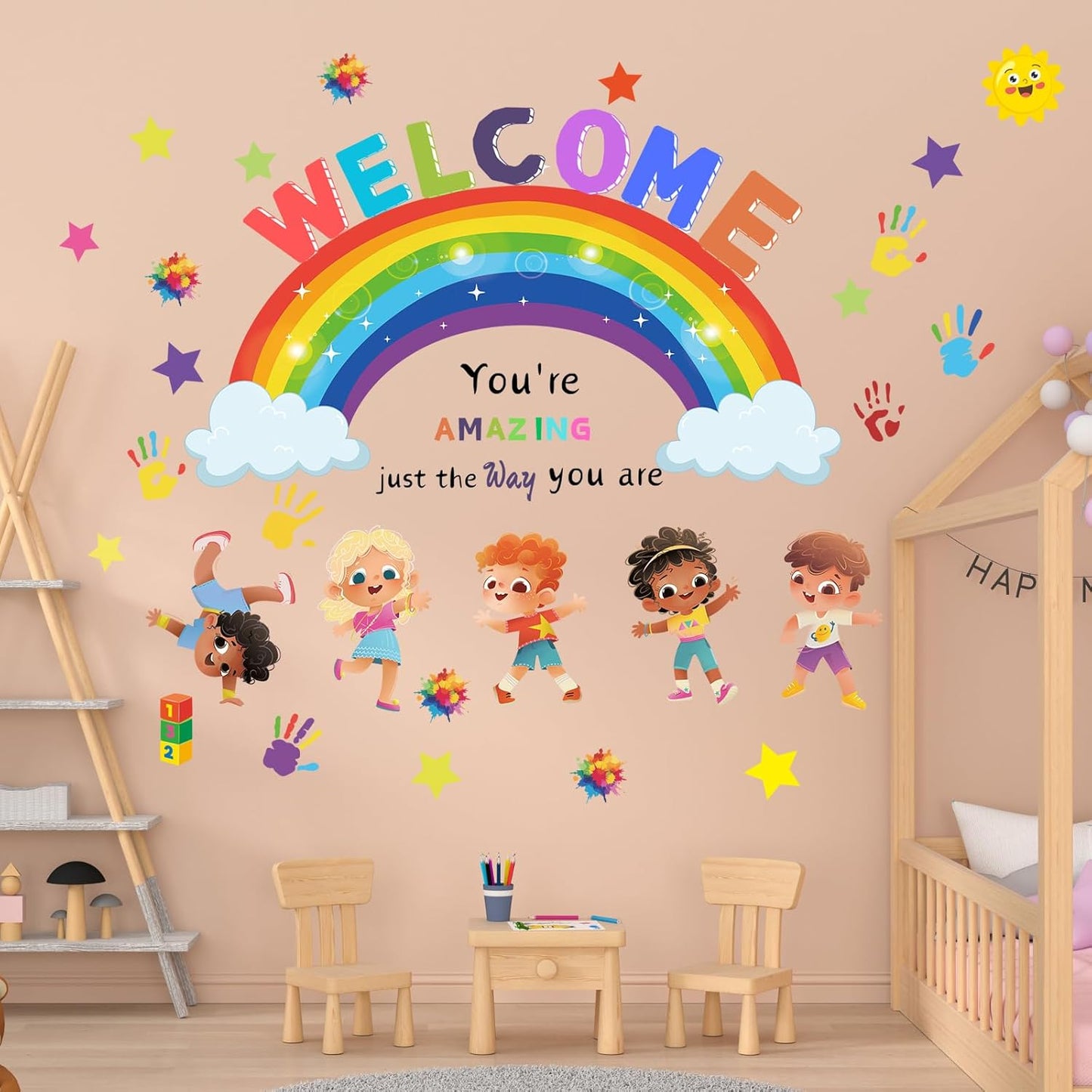 You are Amazing Inspirational Quotes Classroom Wall Stickers - Reading Corner Rainbow Wall Decals Peel and Stick Wall Art Stickers for Reading Room Classroom Nursery Kids Room Decor