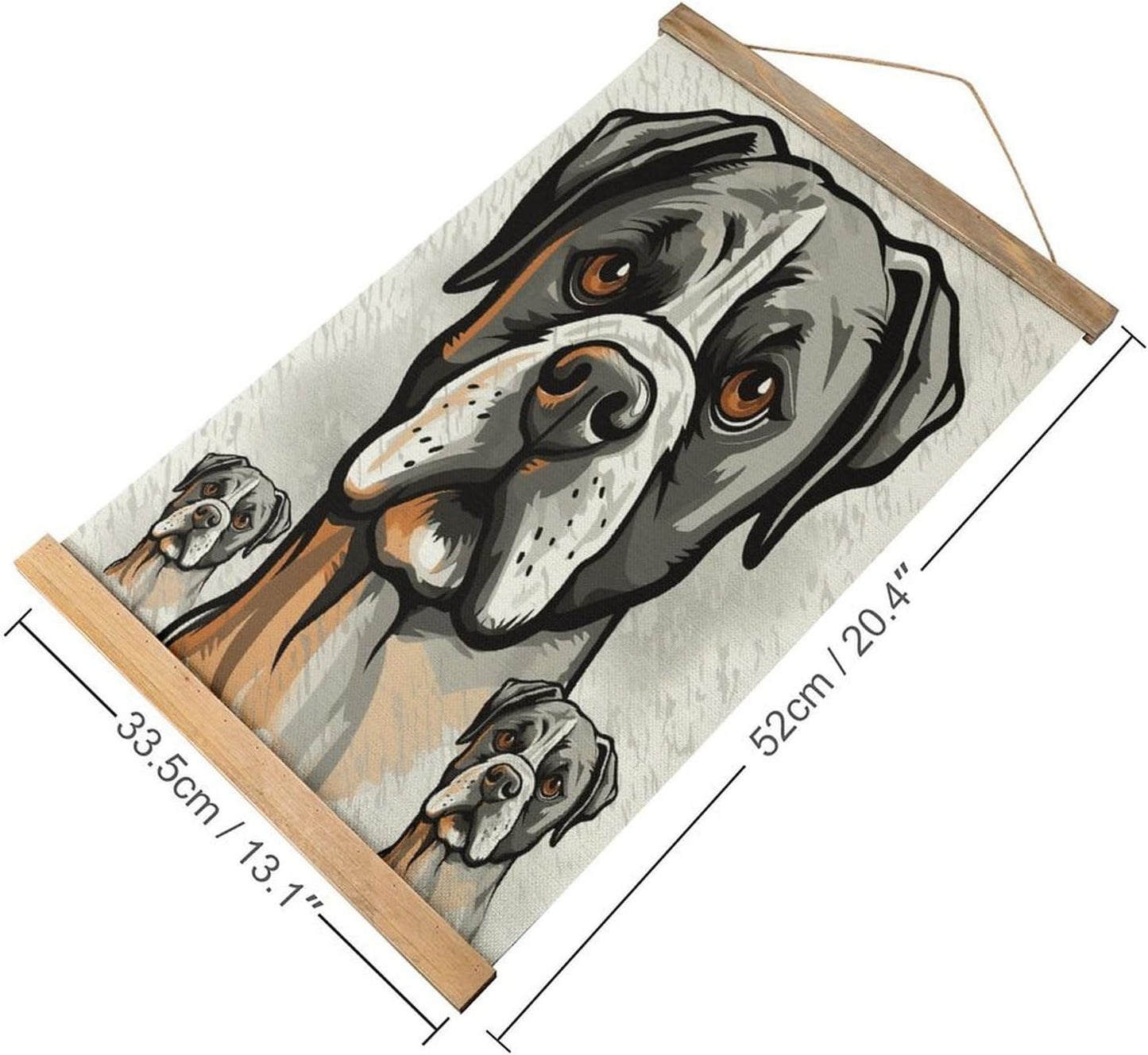 Vintage American Bulldog Head Poster with Wooden Frame Personalized Linen Hanging Scroll Painting Rustic Wall Hanging Illustrative Modern Artwork Decor for Home Living Room Bedroom Office