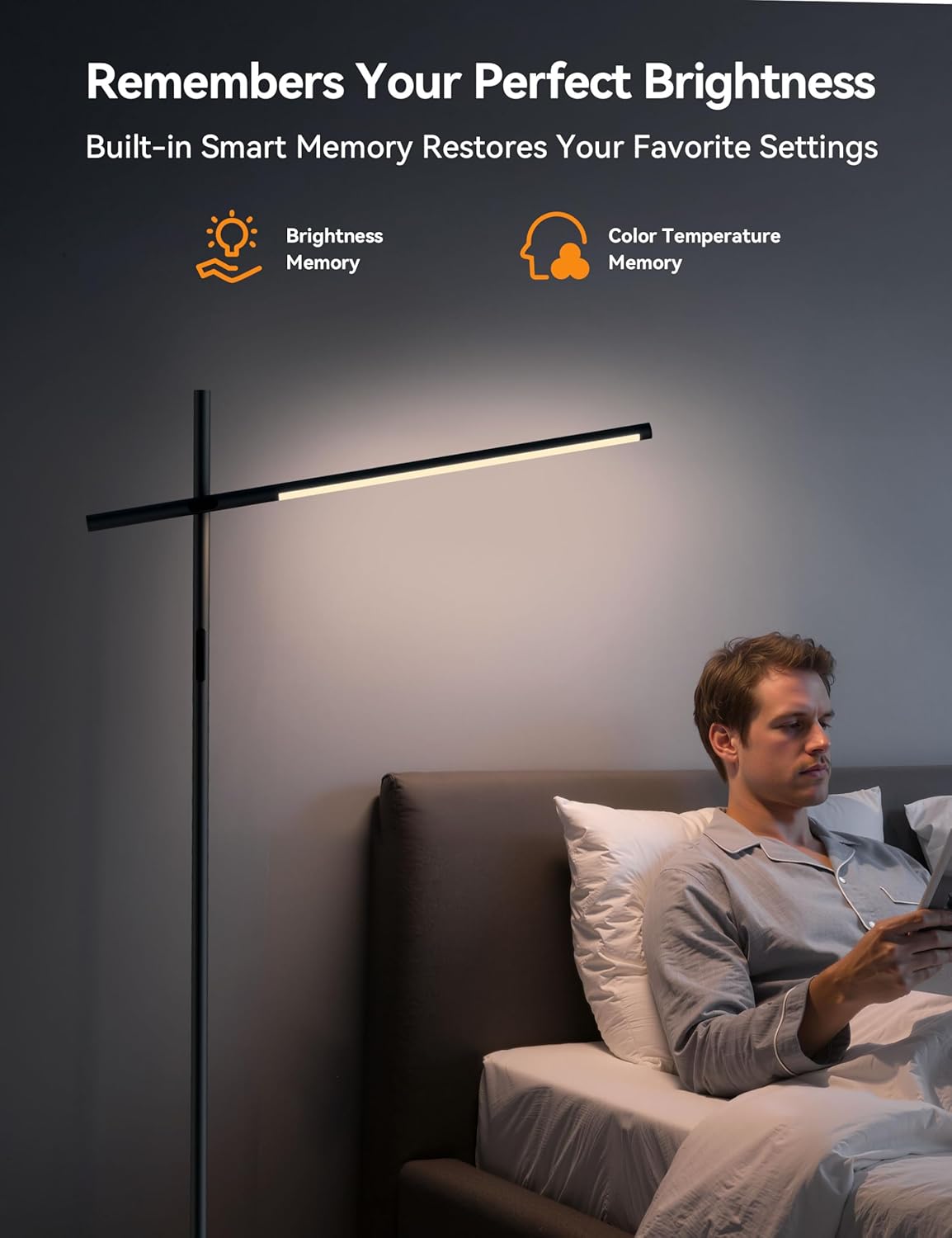 Tubicen Rotatable Corner Floor Lamp Triple-Joint 190° Arm 330° Head Rotation Standing Lamp 3 Color 4-Stage Touch Dimmable Modern LED Corner Floor Lamp for Bedroom Office Living Room Bedside Work