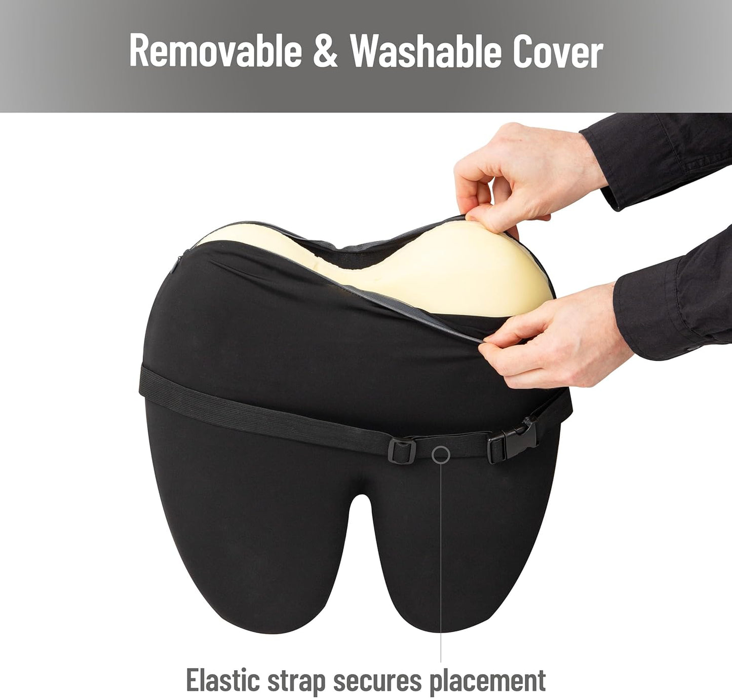 Mind Reader Lumbar Support Pillow with Air-Cloud Technology, Office Chair Back Cushion, Memory Foam, Black