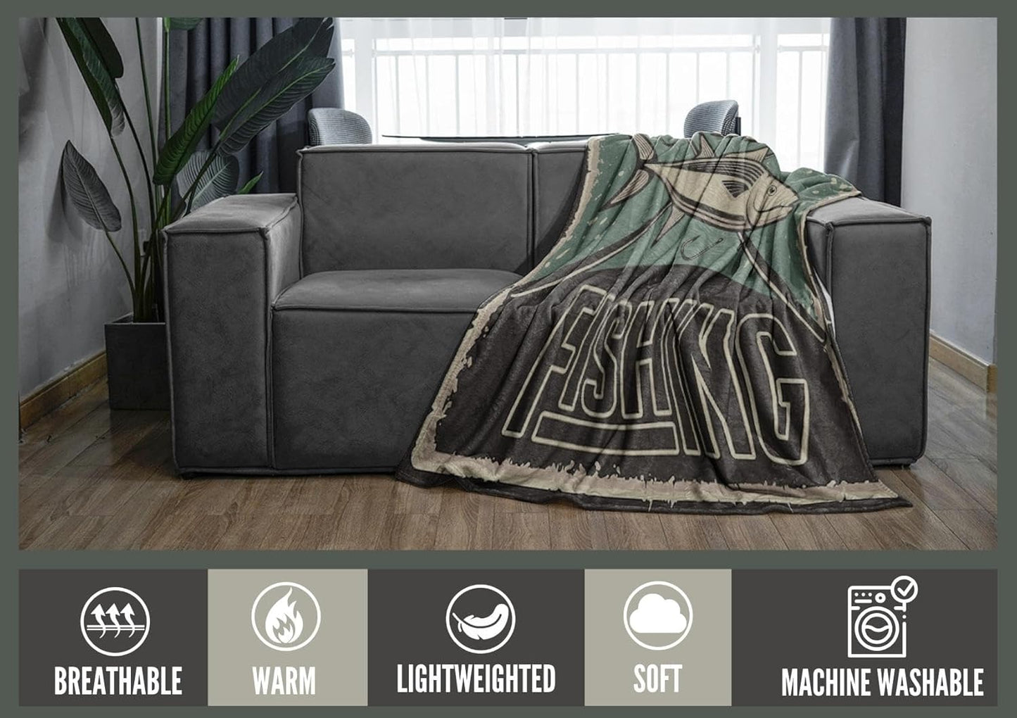 InnoBeta Fishing Gifts for Men Unique, Funny Fishing Gifts, 50x65 Inch Flannel Throw Blanket