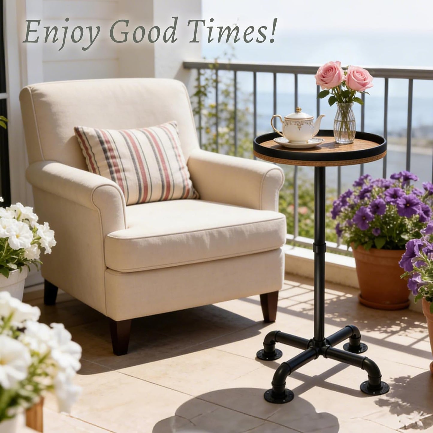 Small Round Side Table for Small Spaces, Pedestal Drink Table with Non-Slip Feet, Martini Table No-Tool Assembly for Living Room, Bedroom, Narrow Corners, Sofa, Bathroom