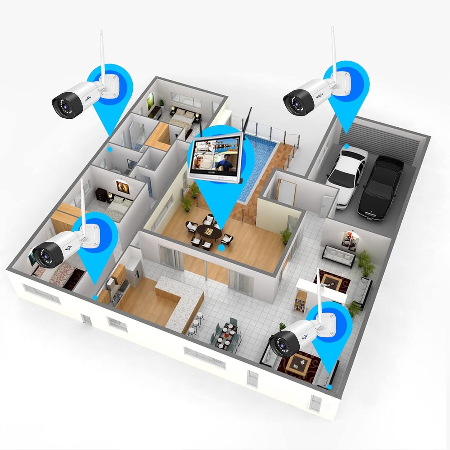 Hiseeu 5MP Wireless Security Camera System with 12" LCD Monitor, 3TB HDD, 10CH 8MP NVR, 2-Way Audio, Color Night Vision, Motion Detection, 24/7 Recording, Expandable Home CCTV Kit, Plug & Play