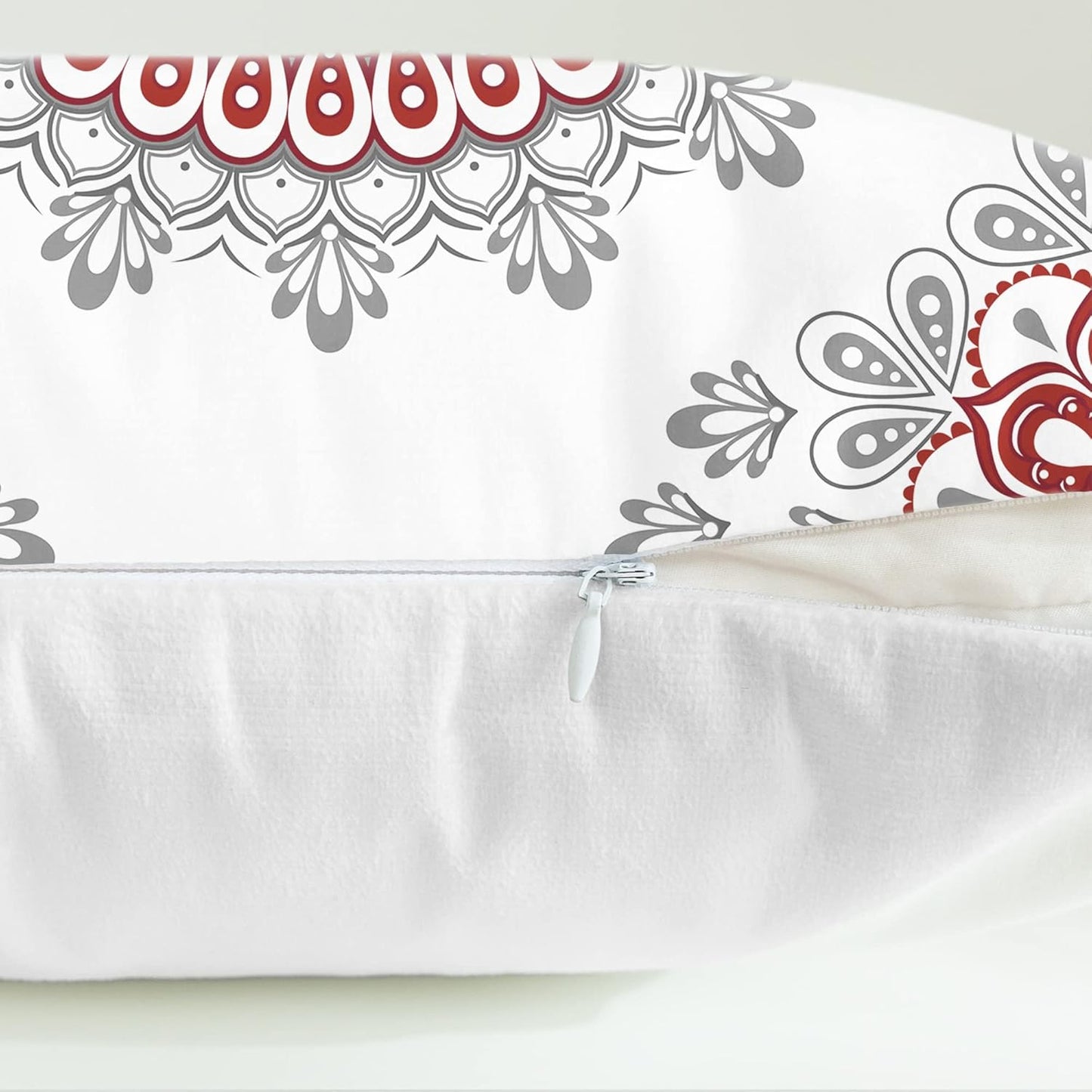 CaliTime Throw Pillow Covers Pack of 2 Cozy Fleece Mandala Dahlia Floral Medallion Compass Style Cushion Cases for Couch Bed Sofa Farmhouse Decoration 16 X 16 Inches Red Grey