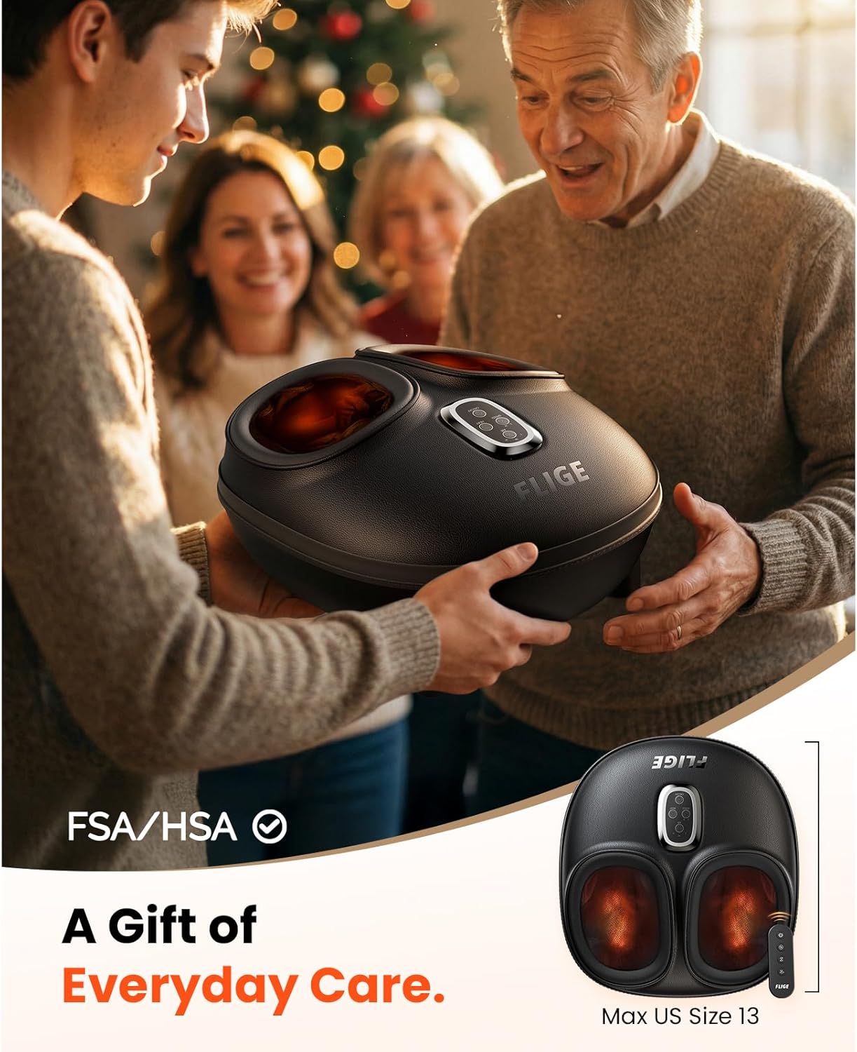 Shiatsu Foot Massager with Heat, FSA-HSA Eligible, Deep Kneading & Compression Feet Massager for Plantar Fasciitis, Neuropathy Pain Relief, Targets Heel, Arch & Toes - Fits Up to Men Size 13