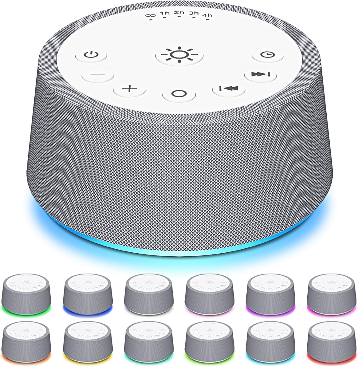 SoundLegend White Noise Sleep Sound Machines 30 Sounds 32-Level Volume 12 Colors Light 5 Timers Adjustable Light Brightness Compact for Everyone Travel Memory Function Gift