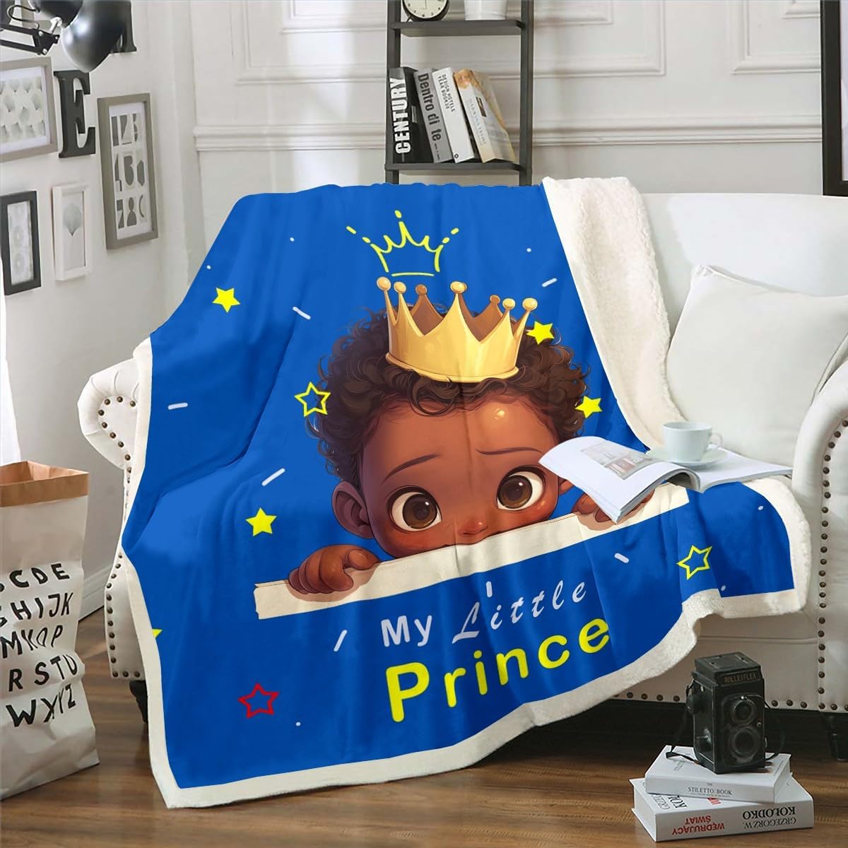 American Black Boy Fleece Blanket Black Boy Magical Throw Blanket,African American Boy Blanket for Toddler Easter Gifts for Kids Cute Afro Melanin Prince Fluffy Bed Blanket Baby Size 30''X40''