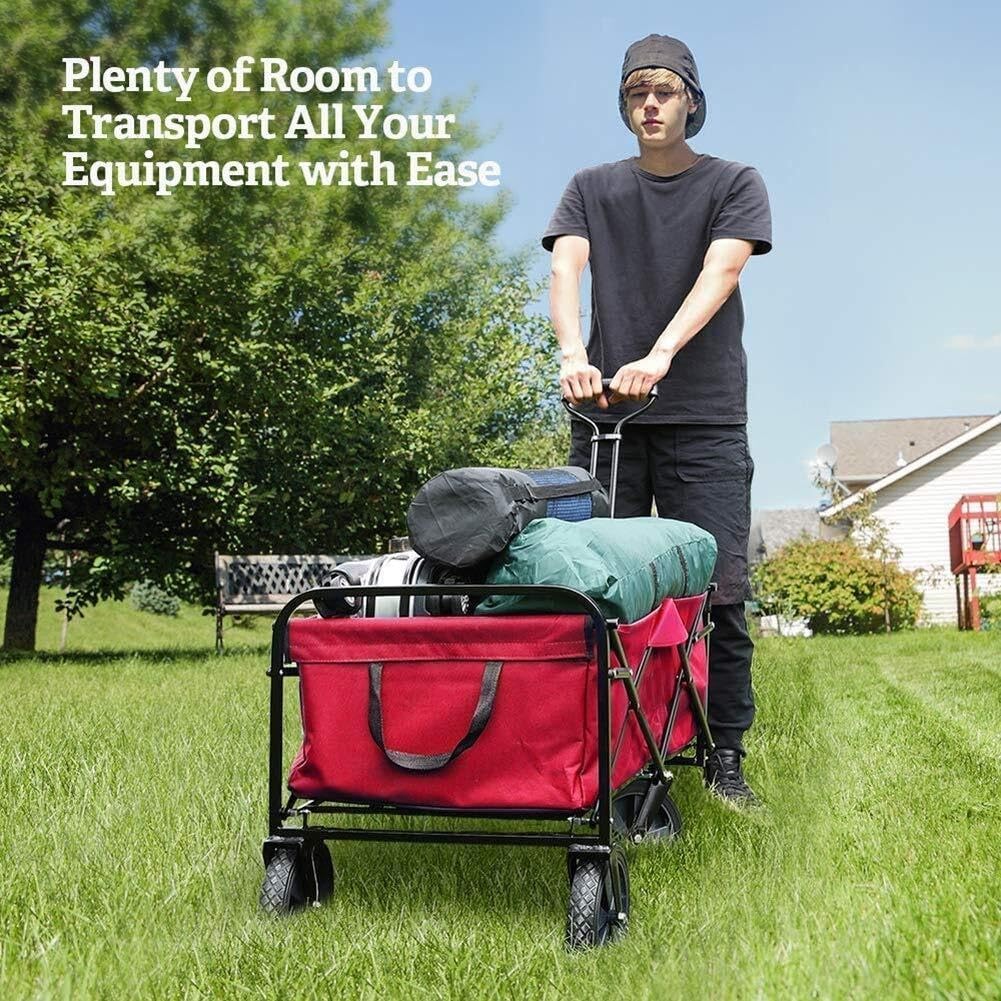 Folding Camping Wagon with Adjustable Handle, 360° Rotating Wheels, Sturdy Steel Frame, 80kg Load Capacity