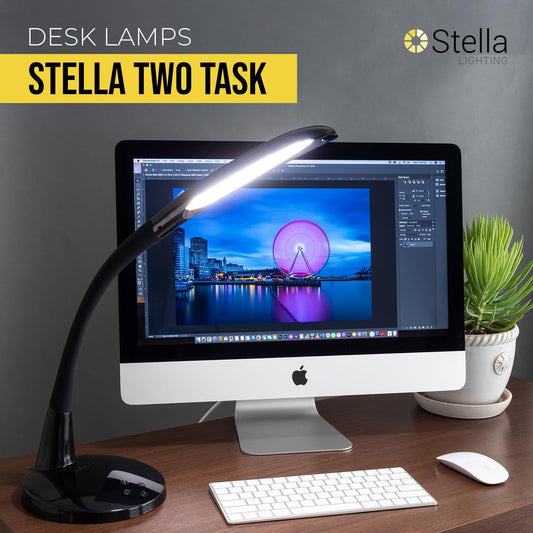Stella Two Task Lamp, Adjustable Desk Lamp, Dimmable LED Light with Custom Color Temperature for Desk, Home Office, Bedroom, or Living Room, Modern Design for Work, Study, and Reading Needs (12W)