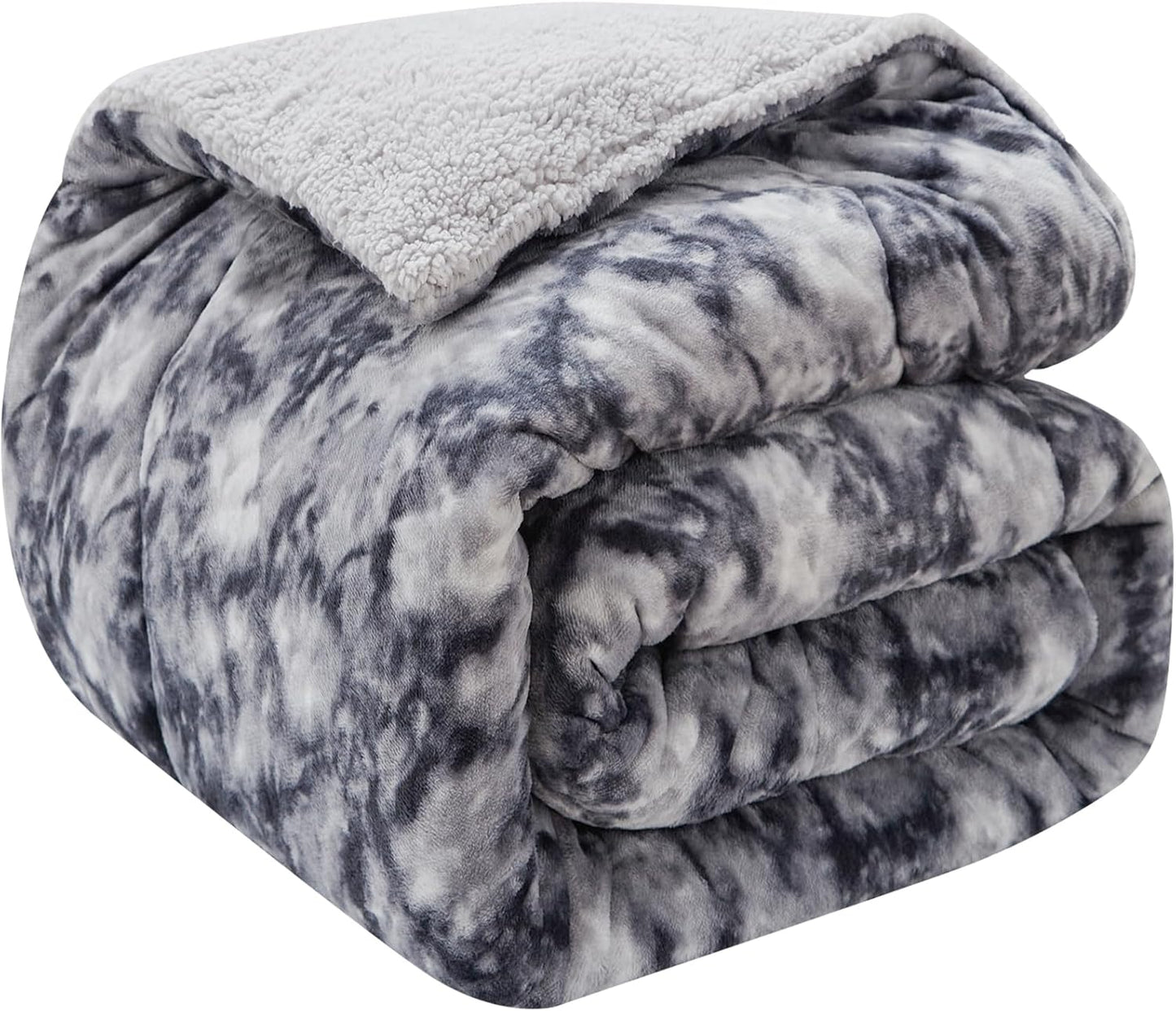 CHOSHOME Sherpa Fleece Throw Blanket- Thick and Warm Blanket for Winter, Soft Fuzzy Plush Queen Size Comforter for Bed - (90" x 90", Tie Dye Grey)