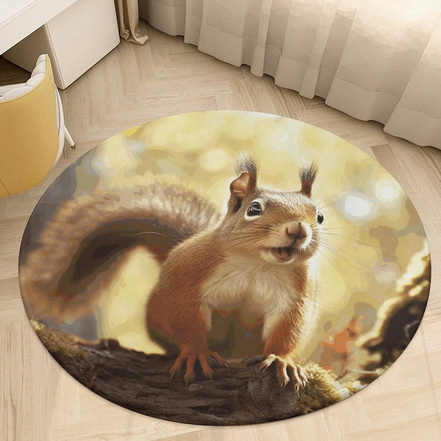 Funny Squirrel Circle Rug Retro Luxury Coral Velvet Floor Mat Non Slip Soft Indoor Floor Carpet Comfy Thickened Area Rugs Modern Aesthetic Minimalist Carpets for Home Decor