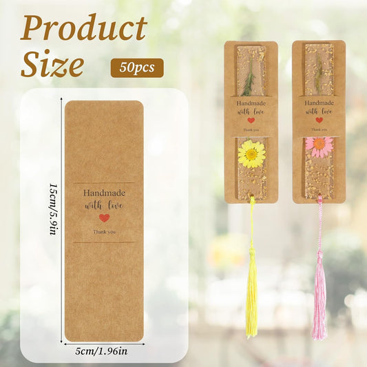 50Pcs Resin Bookmark Holder 6 x 2 Inches Kraft Bookmark Sleeves DIY Bookmarks Display Cards, Bookmarks Display Holder Set for Wrapping Small Business Packaging Supplies Party Favor