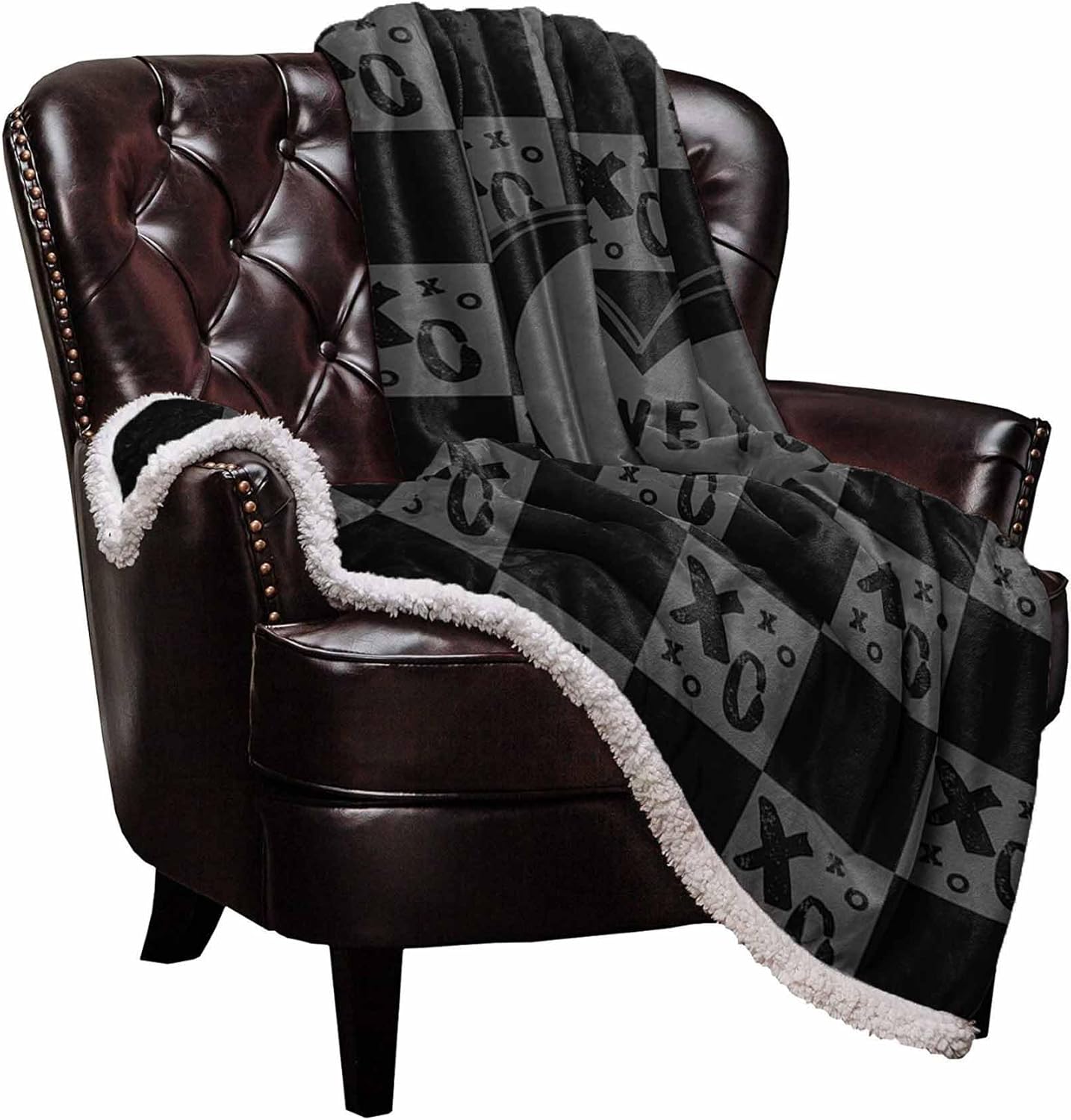 Sherpa Fleece Blanket Ultra Soft Throw Blanket - Valentine's Day I LOVE YOU MORE THE END I WIN Dark Grey - Fuzzy, Cozy, Shaggy, Warm - Reversible Microfiber Blanket for Bed Sofa Couch, 49 x 79 Inches