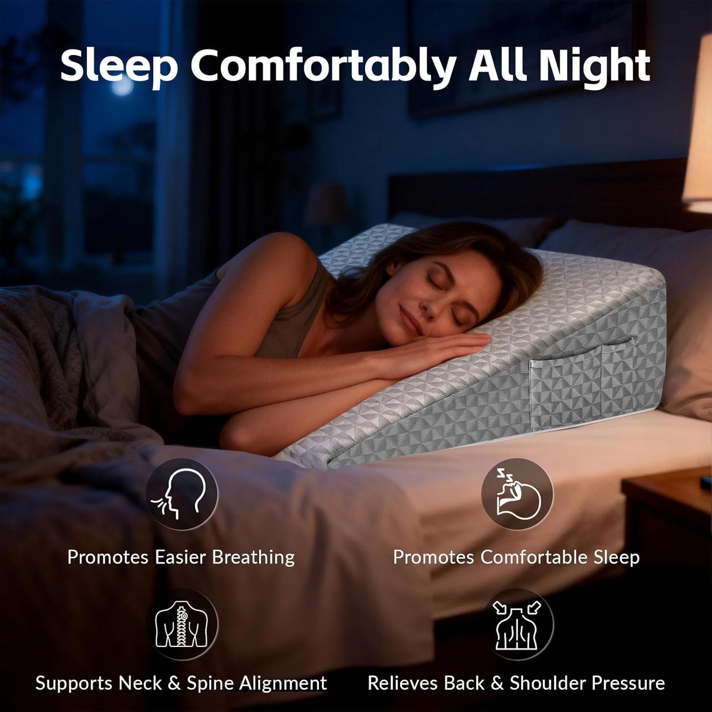 Wedge Pillow 7.5" Bed Wedge After Surgery, Back Pain Relief, Memory Foam Pillow Triangle Incline Wedge for Back Support, Leg Elevation（Light Grey）