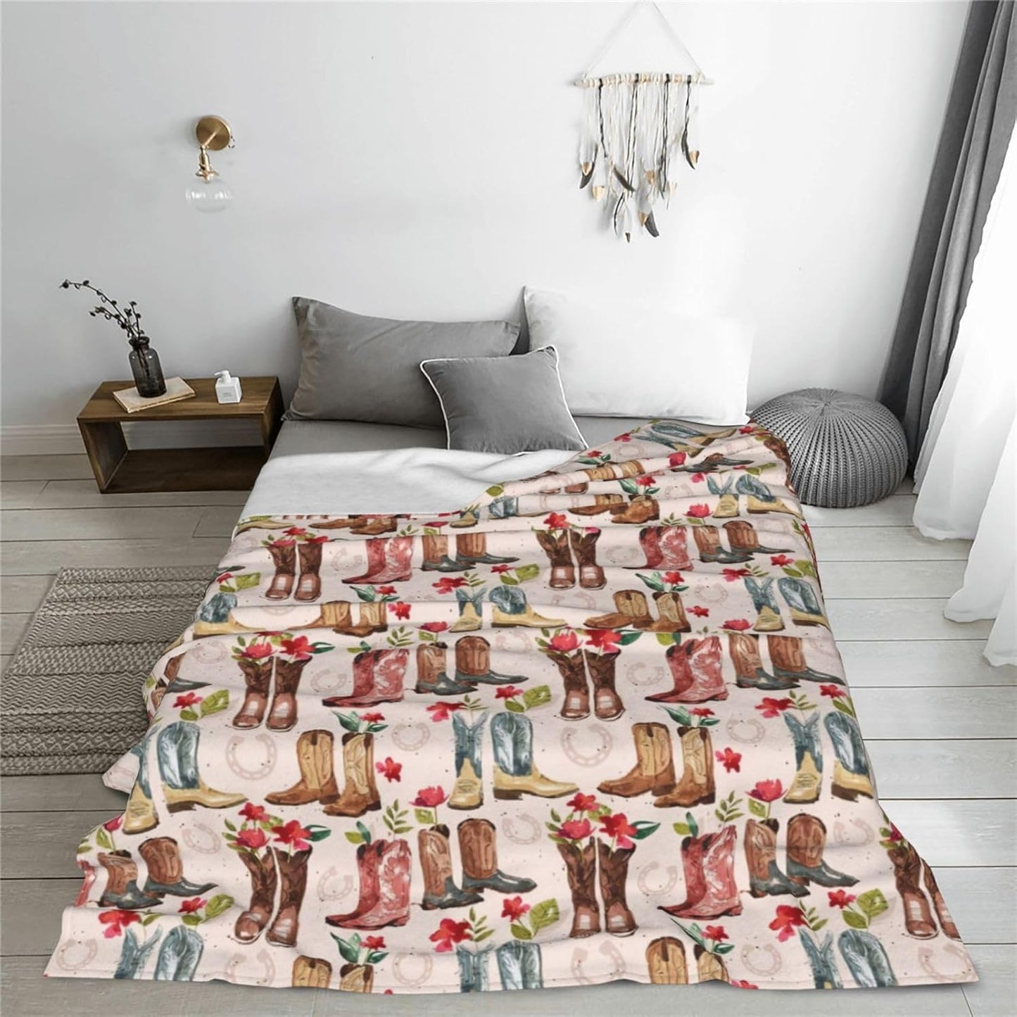 Western Cowboy Blanket Country Cowboy Boots Throw Blanket Super Soft Cozy Plush Lightweight Fleece Flannel Flower Decor Blanket Gifts for Girls Boys Women Men Adults for Sofa Couch 50"X60"