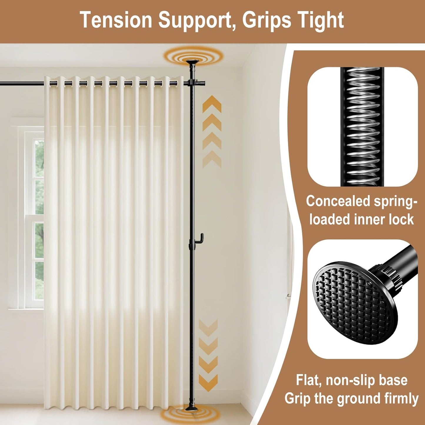 Seamless Room Divider Curtain Rod - No Drilling Space Partition Adjustable Privacy Separator, 4-10ft(H) 28-161inch(W) Adjustable, Heavy Duty Freestanding Tension Curtain Stand, White