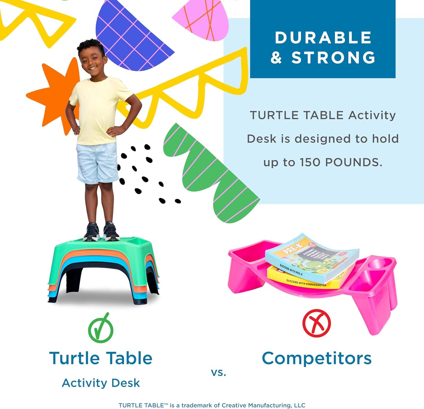 LAPGEAR Turtle Table Kids Flexible Seating Lap Desk Tray with Storage for Snacks, Play, Classroom, and Sensory Activities - Marshmallow White - Style No. 20111