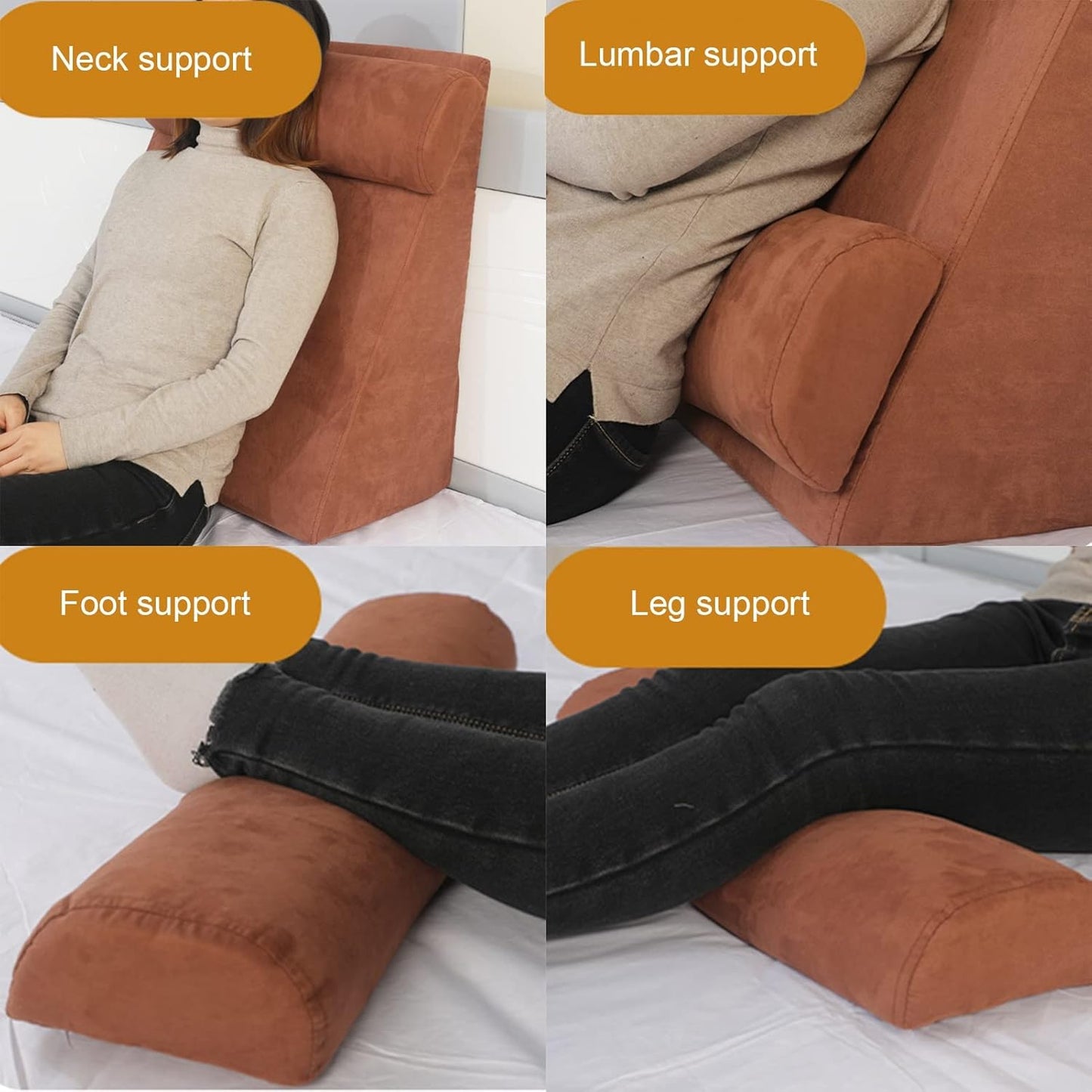 Triangle Memory Foam Pillow Bedside Half-Lying Cushions Bed Lumbar Support Backrest for Rest Reading Relief Pain Removable Cover (Color : Gray Size : 65X60X30CM) (Brown 65X60X30CM)