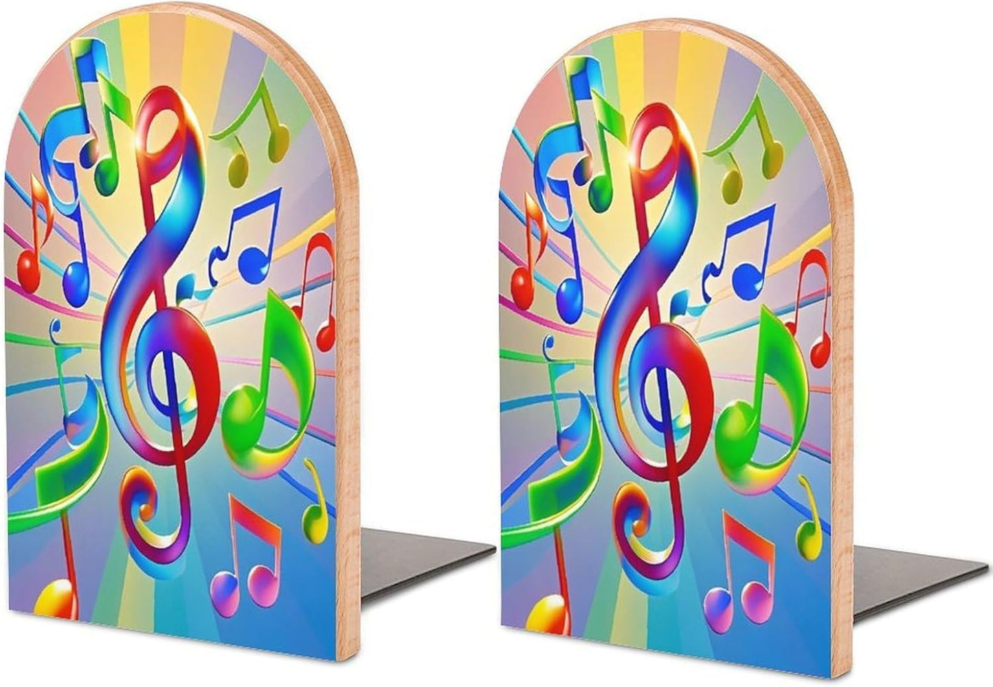 Colorful Music Bookends 1 Pair Heavy Duty Book Ends for Shelves Non-Skid Bookend Supports Wooden Book Holders with Metal Base Desk Organizers Books Storage to Hold Books