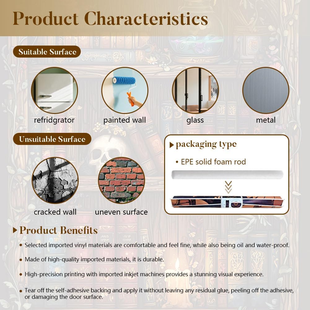 2 Pcs Magic Potion Cabinet Removable Refrigerator Wraps, Self-Adhesive Fridge Door Mural Vinyl Freezers Panel Cover Sticker for Kitchen Bar Decor, 16.34x78.74 Inch