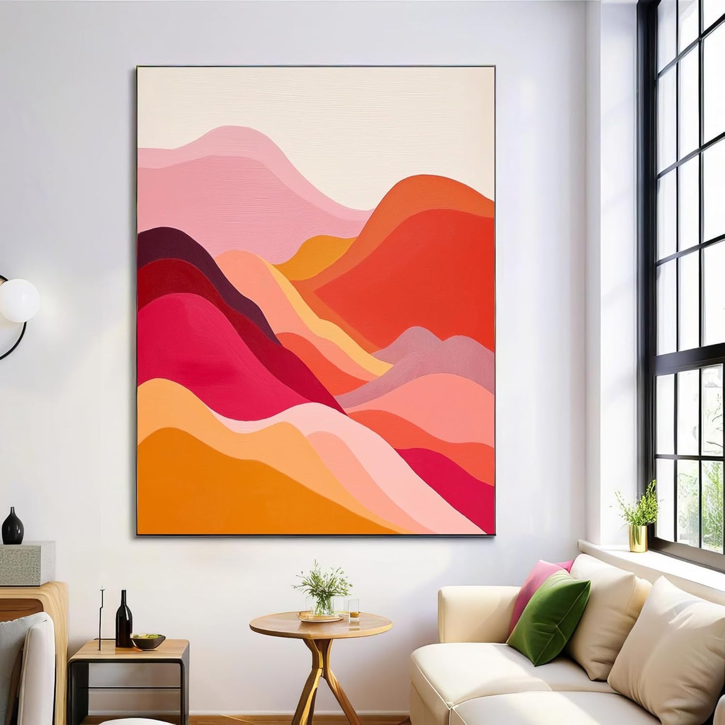 GDJSMIN Abstract Fantasy Landscape Painting Wall Art, Pink Orange Hill Pattern Poster For Reading Room Living Room Decor 24 X 36 Inch Unframed