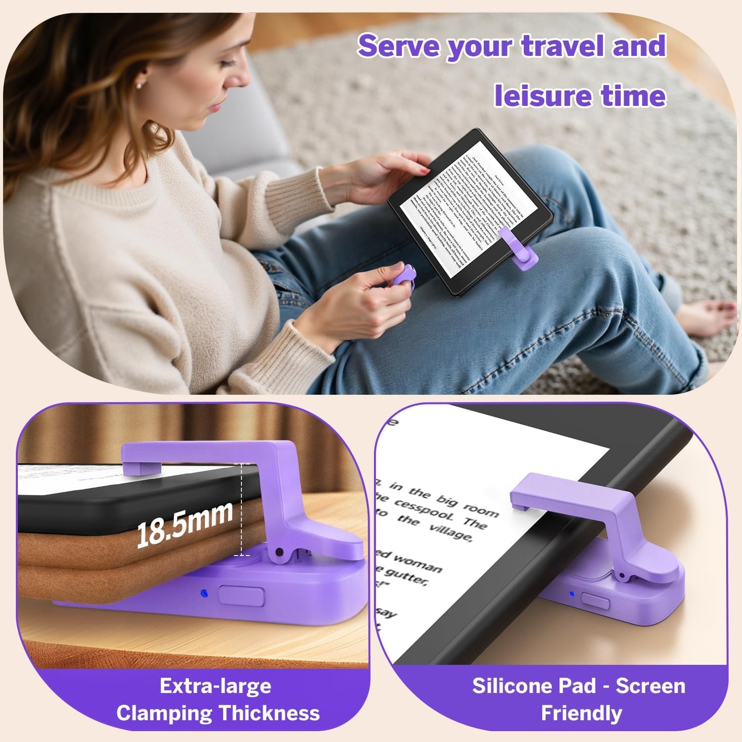 Page Turner Ring for Kindle,Remote Control for iPhone iPad Android Tablets E-Readers,Clicker Page Turner for Kindle Accessories for Camera Video Record&Shutter Selfie (Purple)