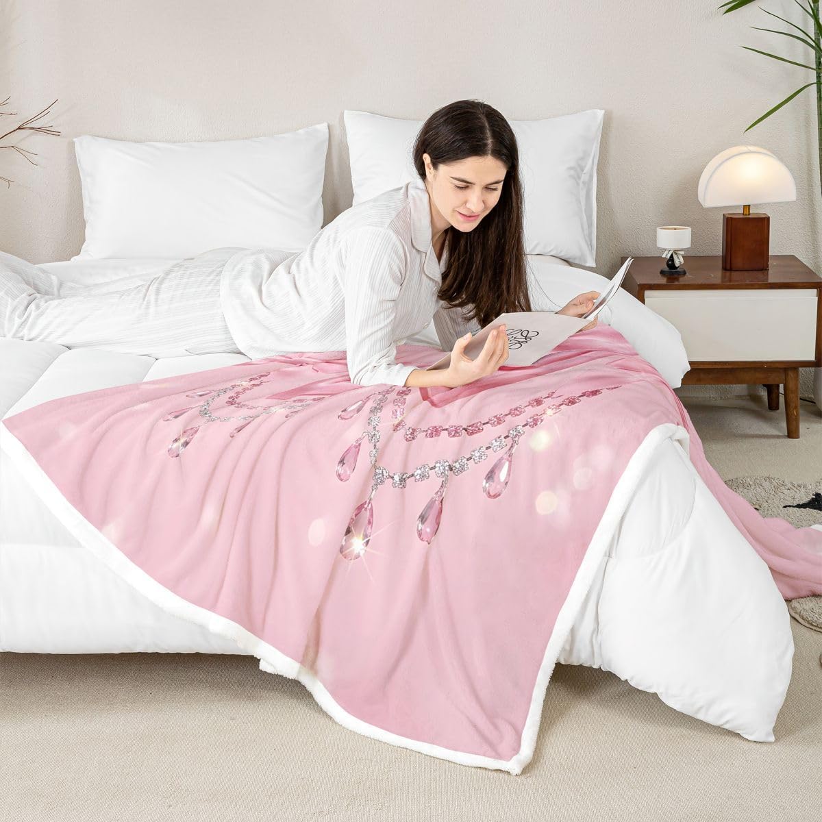 Feelyou Cute Bow Sherpa Throw Blanket for Couch Princess Bowknot Super Soft Cozy Fleece Pink Blanket for Winter, Plush Throw Throw 50"x60" All Season