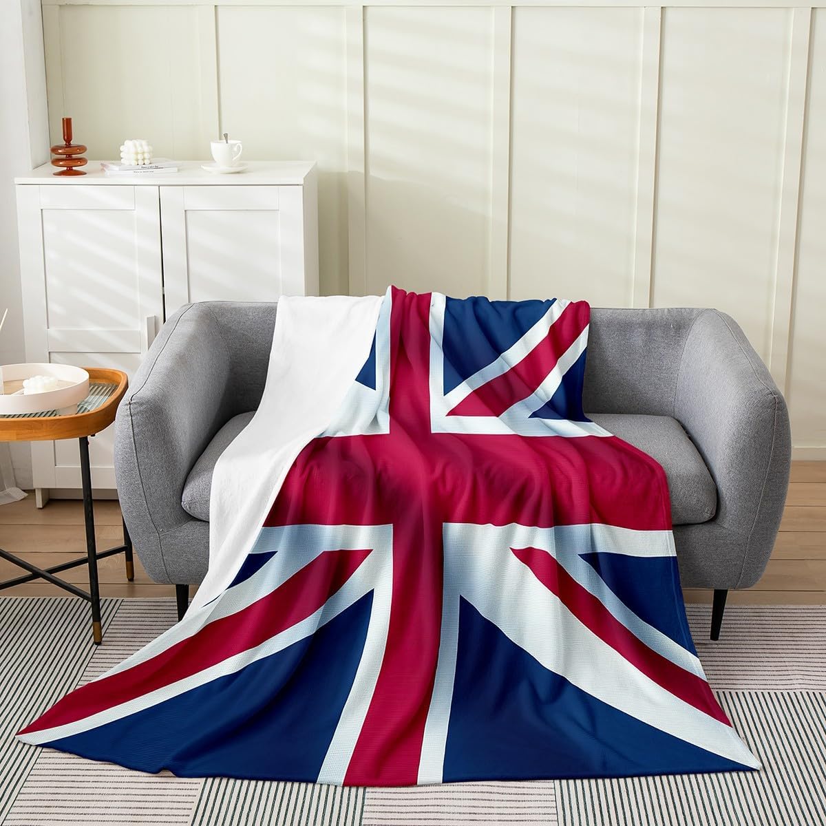 Erosebridal Union Jack Blanket Queen 90x90, Retro United Kingdom Flag Throw Blanket for Kids Boys Girls, Vintage London Microfiber Fleece Blanket for Sofa, Red Blue England All Seasons Fuzzy Blanket