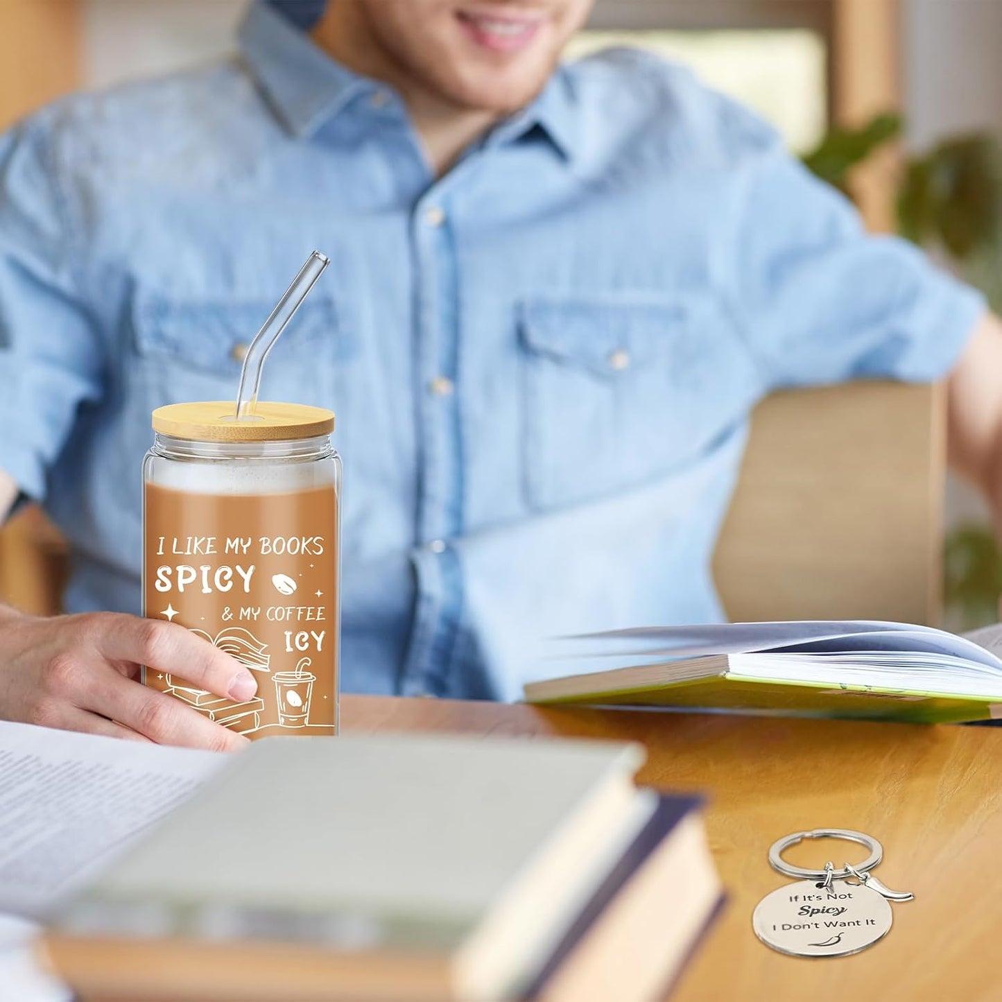 Book Lovers Gifts for Reader Includes 16oz Drinking Glass Cups with Lids Straws Keychain Book Club Bookish Gifts for Women Readers Bookworm