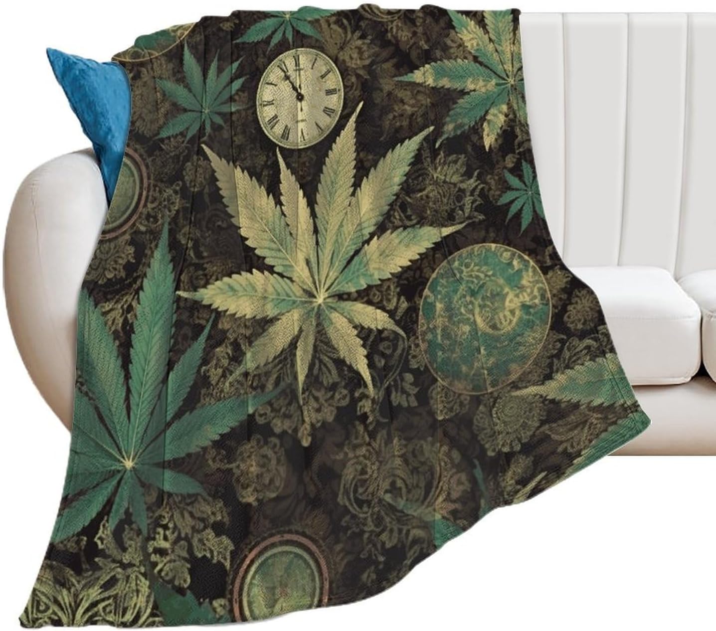 Flannel Fleece Throw Blanket, Soft Cozy Fuzzy A Puff in Time Weed Marijuana Blankets for Women Men, Lightweight Plush Warm, Machine Washable Bed Blankets for Couch Sofa Chair Office All Season 60x80