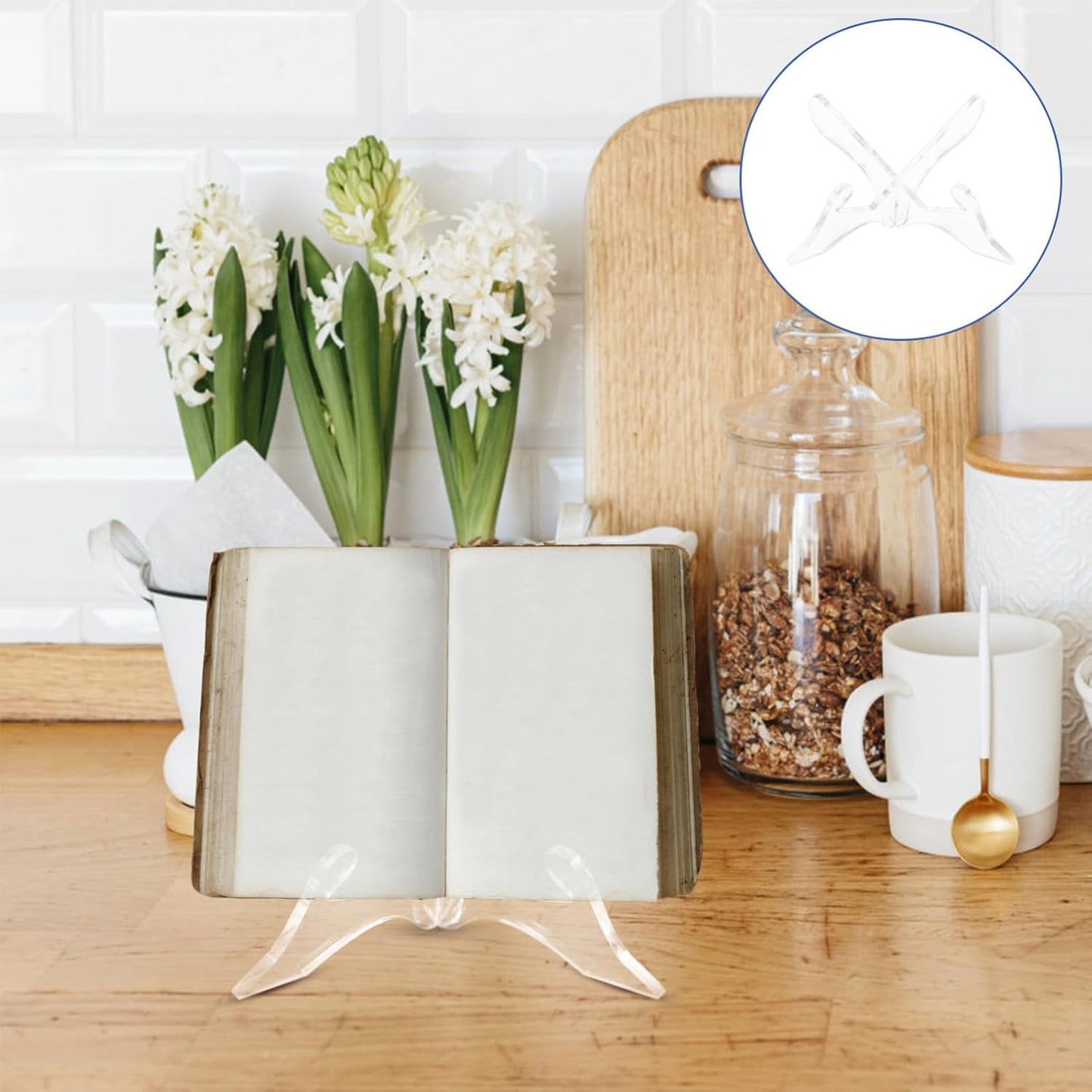 PRETYZOOM 3pcs Acrylic Stand Multi-Purpose Recipe Book Holder for Kitchen Counter Display Stand for Tablets and Magazines for Use