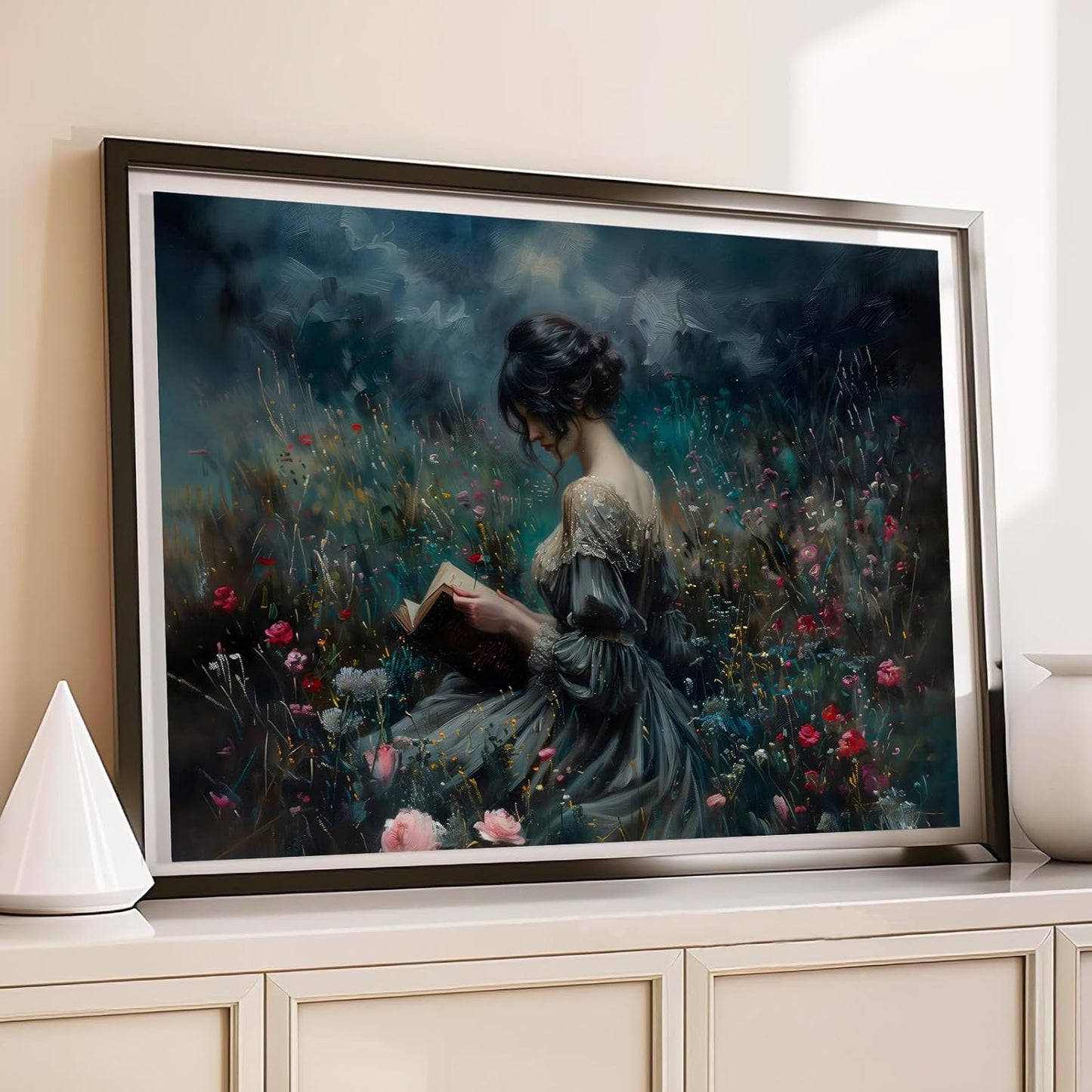 Vintage Reading Wall Art,Book Lovers Art,Library Wall Art,Vintage Victorian Fine Art Poster,Woman Reading A Book Poster Gothic Wall Decor Picture for Bedroom Dormitory Study Room Unframed 16x24Inch