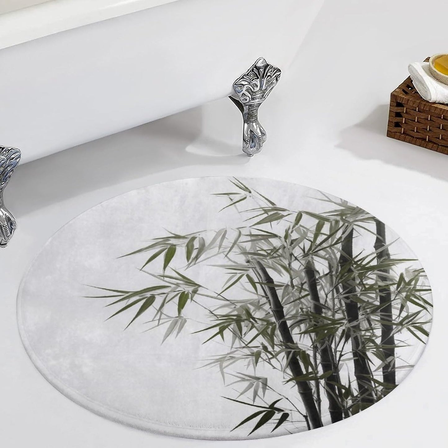 Round Small Area Rug, Asian Plant Print Circle Rugs, Non Slip Washable Floor Mat, Soft Throw Rug for Living Room, Powder Room Entryway, Bathroom, Bedside, Floor Decor 80 * 80cm